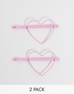 ASOS DESIGN – 2-pack rosa hårspännen med utskuren hjärtdesign