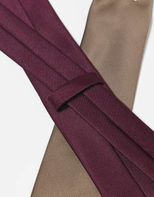 Asos Design 2 Pack Satin Ties With Tie Bar In Multi