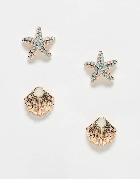 ASOS DESIGN 2 pack sea-life stud earrings in gold tone - view 1