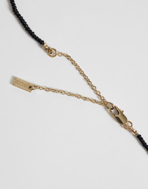 ASOS DESIGN 2 pack seedbead and semi-precious stone necklace with sun coin pendant in gold, 3 of 4