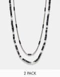 ASOS DESIGN 2 pack semi-precious beaded necklace in black tone