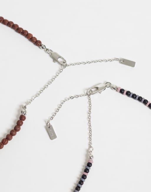 ASOS DESIGN 2 pack semi-precious volcanic rock round beaded necklace in brown, 4 of 4