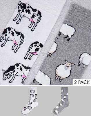 ASOS DESIGN 2 pack sheep and cow ankle socks (200848224)