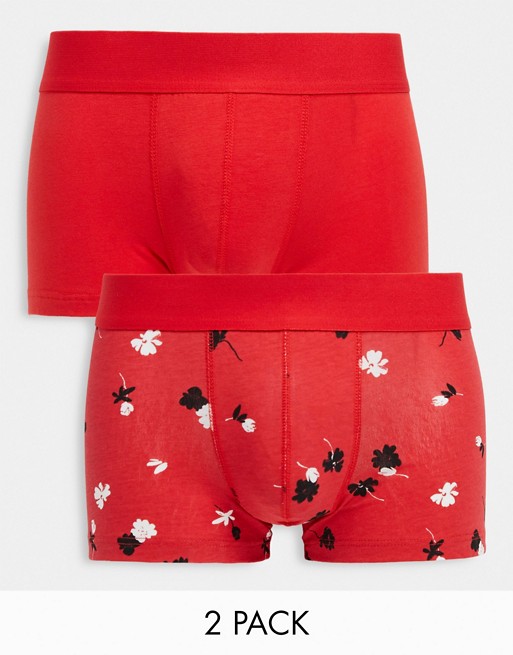 ASOS DESIGN 2 pack short trunks with ditsy print