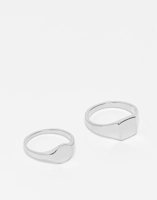 ASOS DESIGN ASOS DESIGN 2 pack signet rings in silver