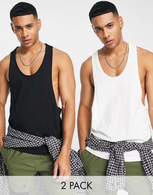 ASOS DESIGN 2 pack singlet with extreme racer back in white and black