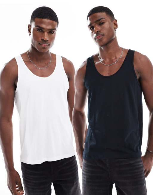 ASOS DESIGN 2 pack singlets in black and white