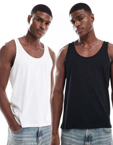 ASOS DESIGN 2 pack singlets in black and white - view 1
