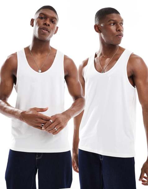ASOS DESIGN 2 pack singlets in white - view 1