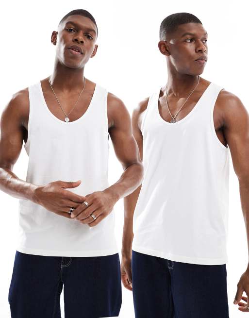 ASOS DESIGN 2 pack singlets in white