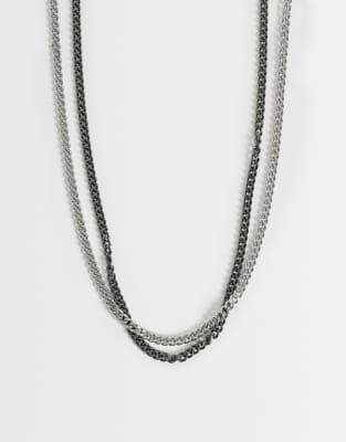 Asos Design 2 Pack Skinny Chain Necklace In Silver