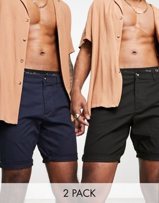 ASOS DESIGN 2 pack skinny chino shorts in mid wash in black & navy save