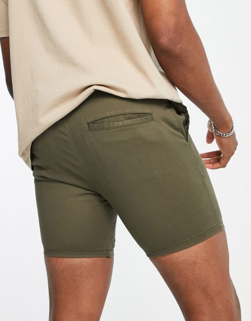 ASOS DESIGN 2 pack skinny chino super short shorts in khaki & white save