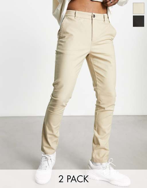 ASOS DESIGN 2 pack skinny chinos in beige and black save | ASOS