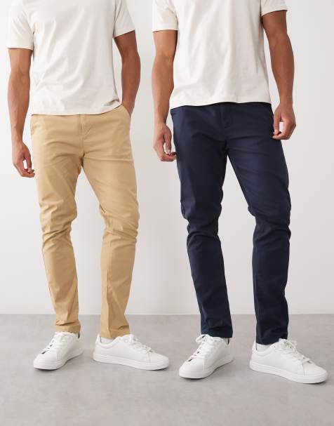 ASOS DESIGN 2 pack skinny chinos in beige and navy - view 1