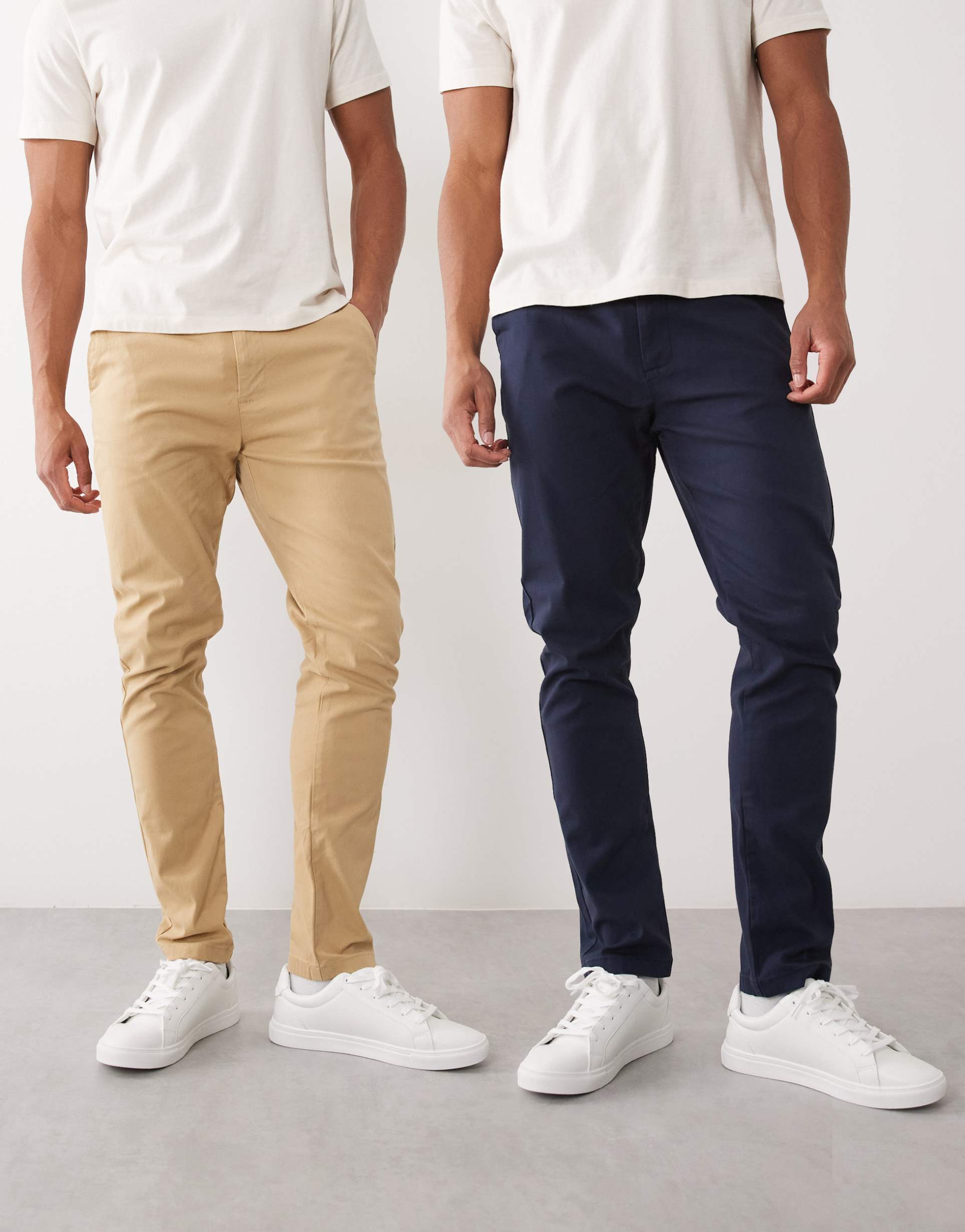 ASOS DESIGN 2 pack skinny chinos in beige and navy