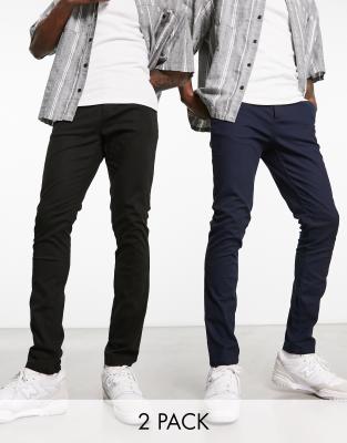 Asos Design 2 Pack Skinny Chinos In Black And Navy-multi In Multi