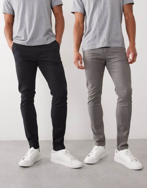ASOS DESIGN 2 pack skinny chinos in charcoal and black - view 1