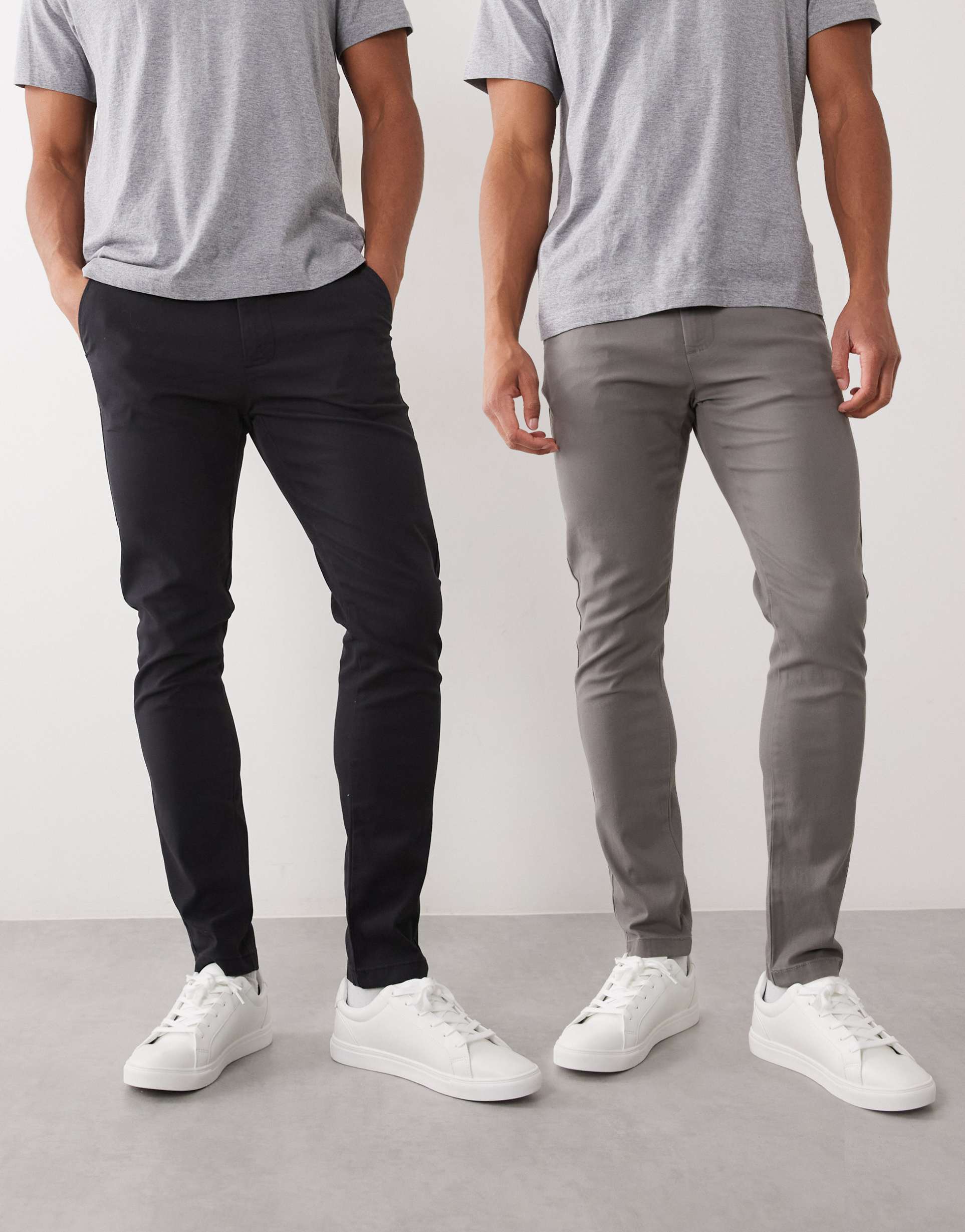 ASOS DESIGN 2 pack skinny chinos in charcoal and black