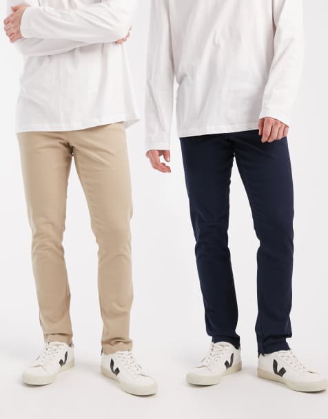 ASOS DESIGN 2 pack skinny chinos in navy and stone - view 1