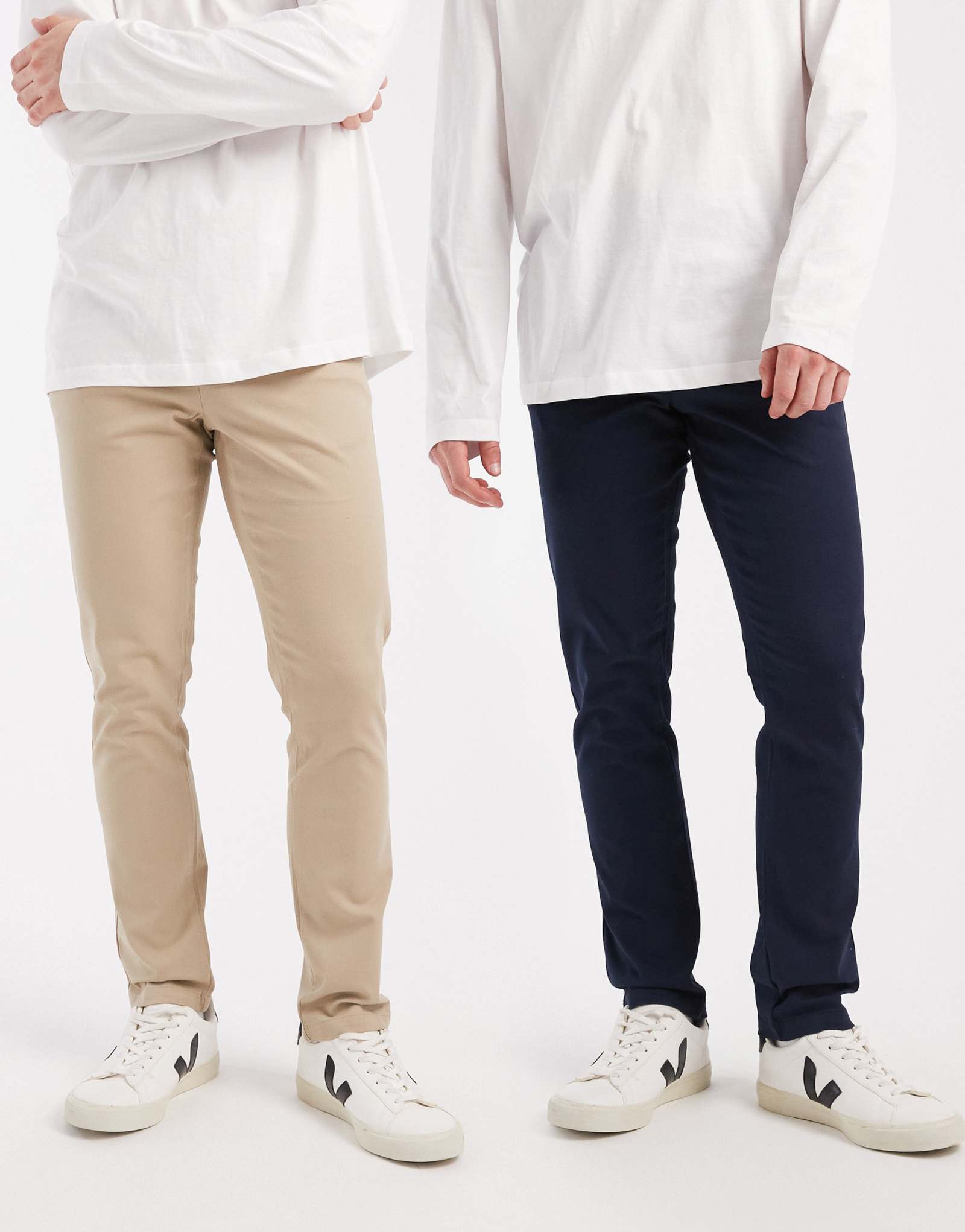 Зауженные брюки-чиносы ASOS DESIGN из 2-х комплектов темно-синего цвета с отделкой из камня