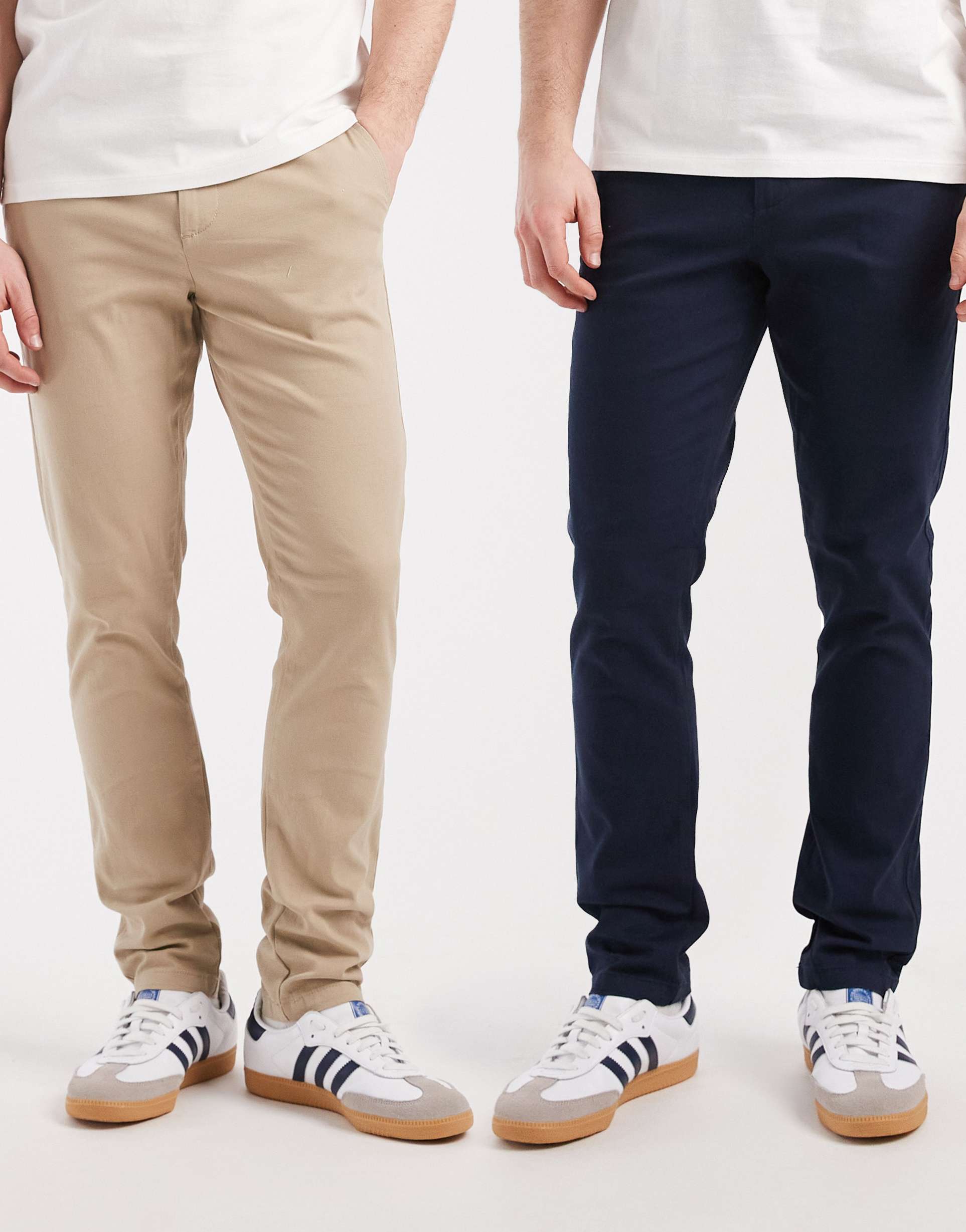 ASOS DESIGN 2 pack skinny chinos in navy and stone