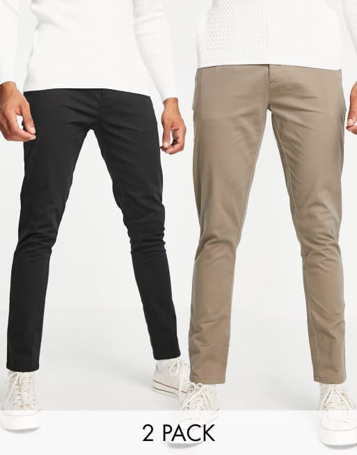ASOS DESIGN 2 pack skinny chinos in washed brown and black