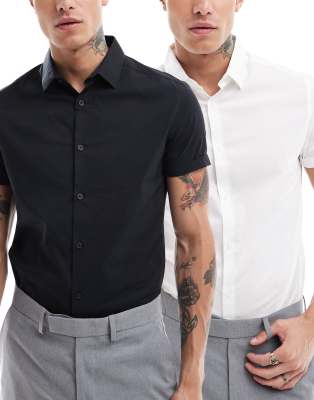 ASOS DESIGN 2 pack skinny fit work shirt in white and black-Multi