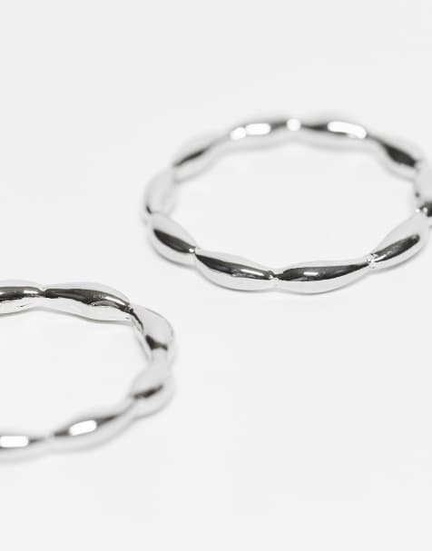 ASOS DESIGN 2 pack skinny molten rings in silver - view 2