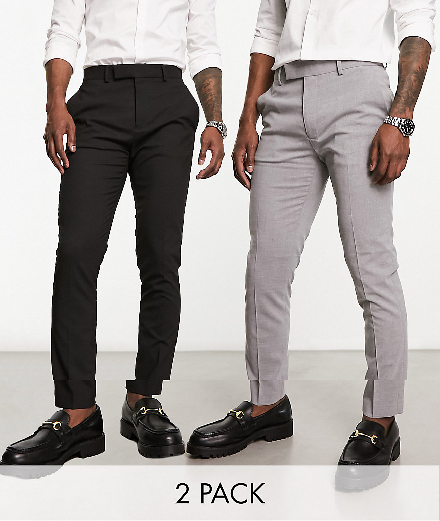 Asos Design 2 Pack Skinny Pants In Black And Gray-multi