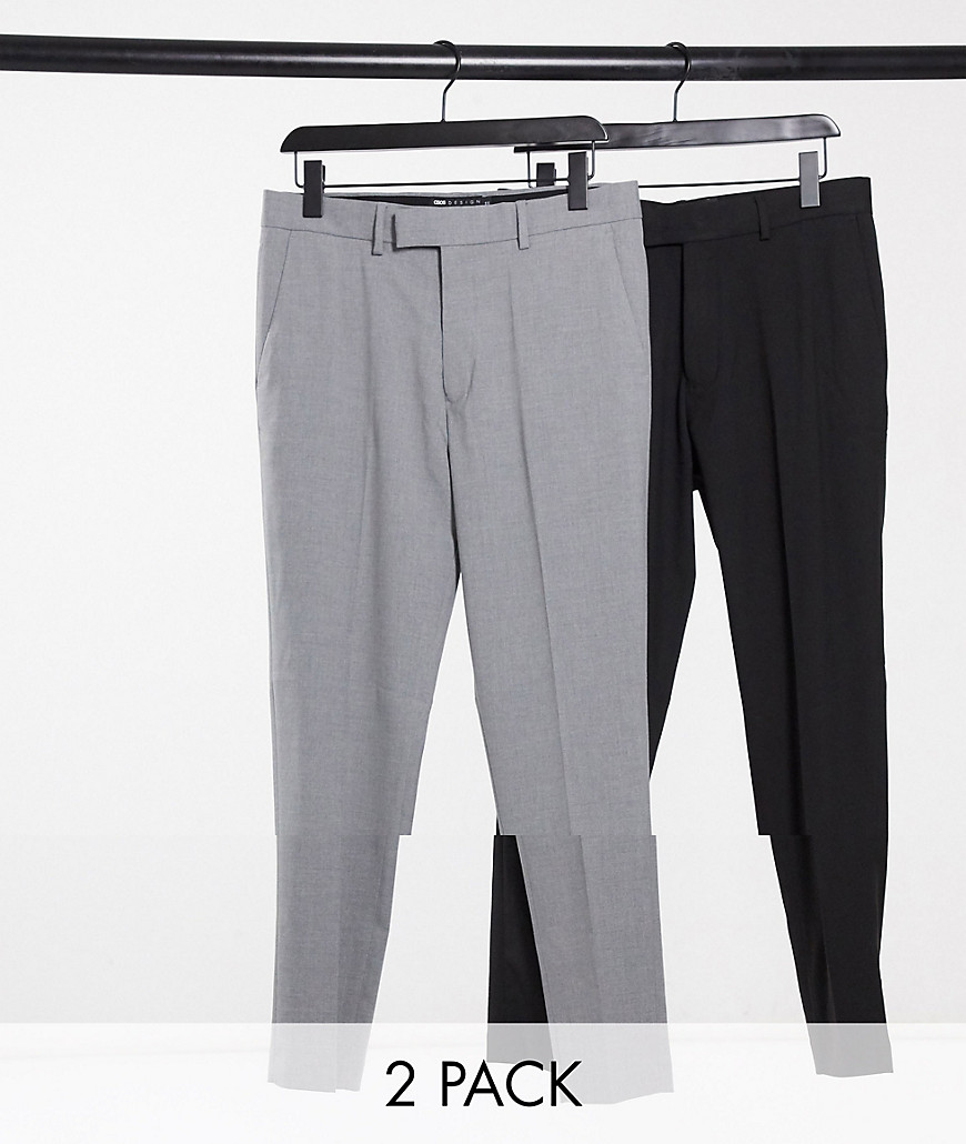 ASOS DESIGN 2-pack skinny pants in black and gray-Multi