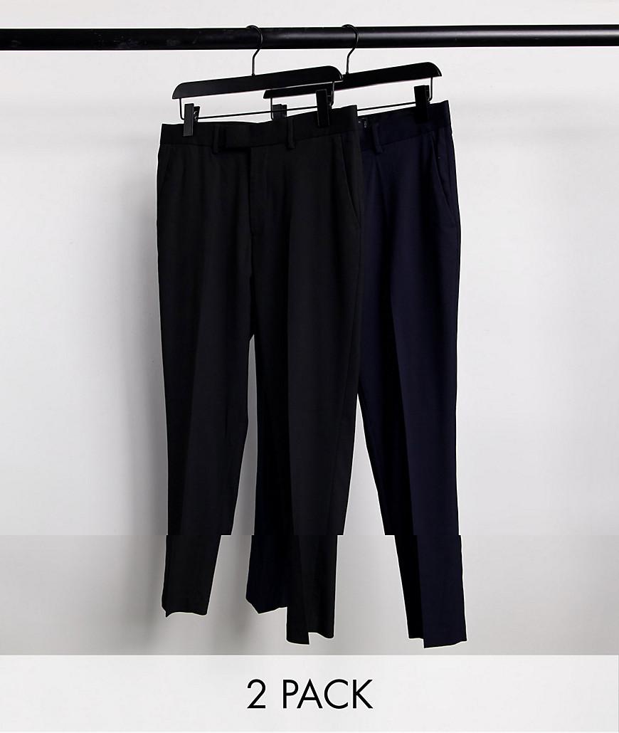ASOS DESIGN 2-pack skinny pants in black and navy SAVE-Multi