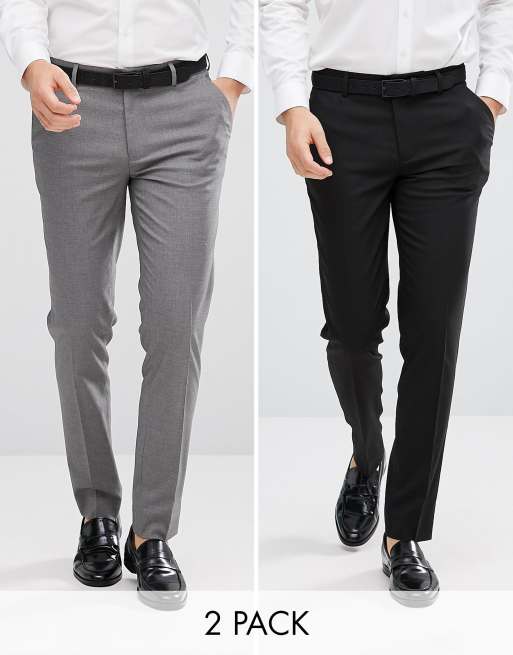 ASOS DESIGN 2 pack skinny smart pants in black and gray SAVE