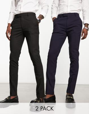 ASOS DESIGN 2 pack skinny smart pants in black and navy