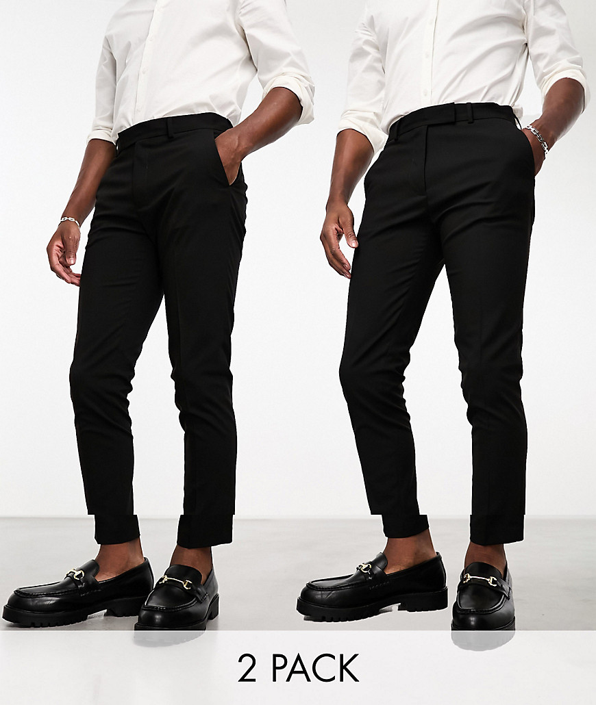Asos Design 2 Pack Skinny Smart Pants In Black