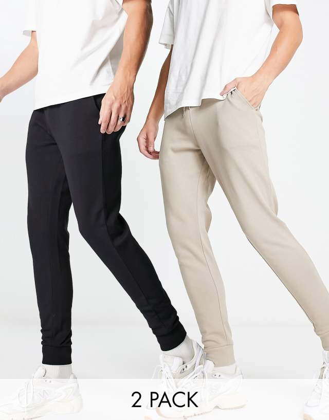 ASOS DESIGN 2 pack skinny sweatpants in beige/black