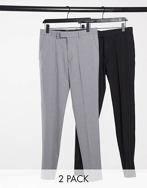 Men 2 pack skinny trousers in black and grey 