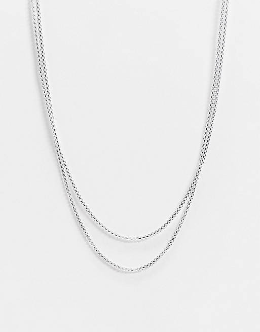ASOS DESIGN 2 pack slim box chain necklace in silver tone