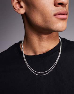 Asos Design 2 Pack Slim Box Chain Necklace In Silver Tone