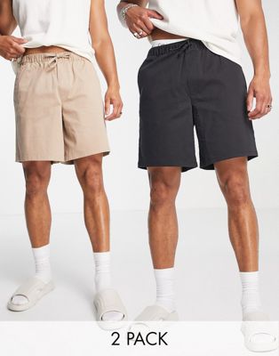 ASOS DESIGN 2 pack slim chino shorts in beige and black save