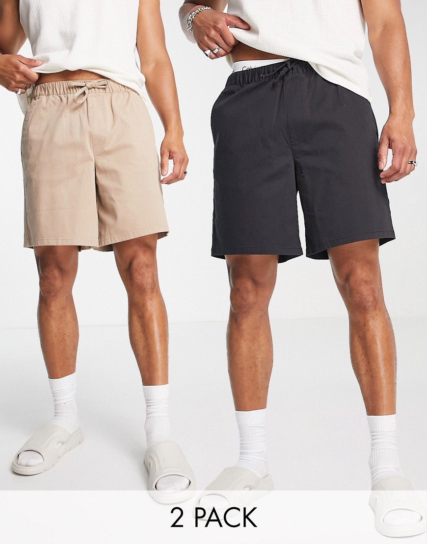 Asos Design 2 Pack Slim Chino Shorts In Beige And Black Save-Multi