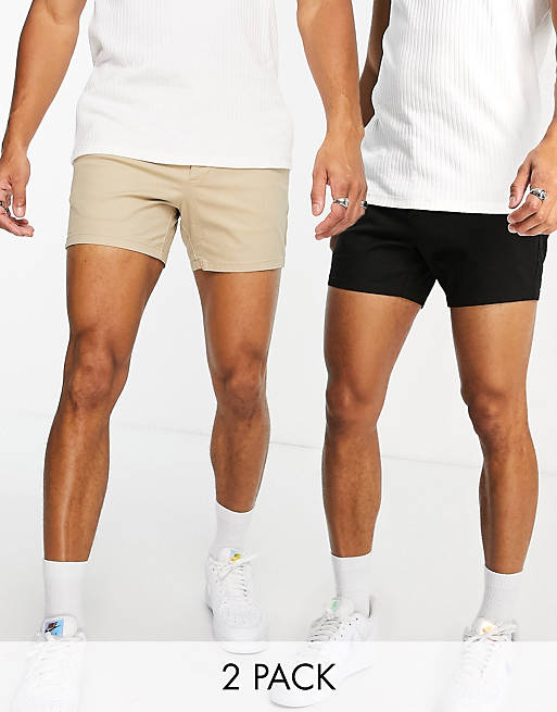 Men 2 pack slim chino shorts in black and beige save 