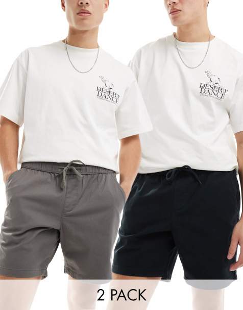 ASOS DESIGN 2 pack slim chino shorts in black and grey save - view 1