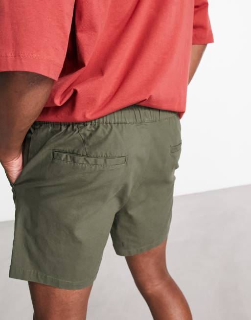 ASOS DESIGN 2 pack slim chino shorts in dark khaki and beige save