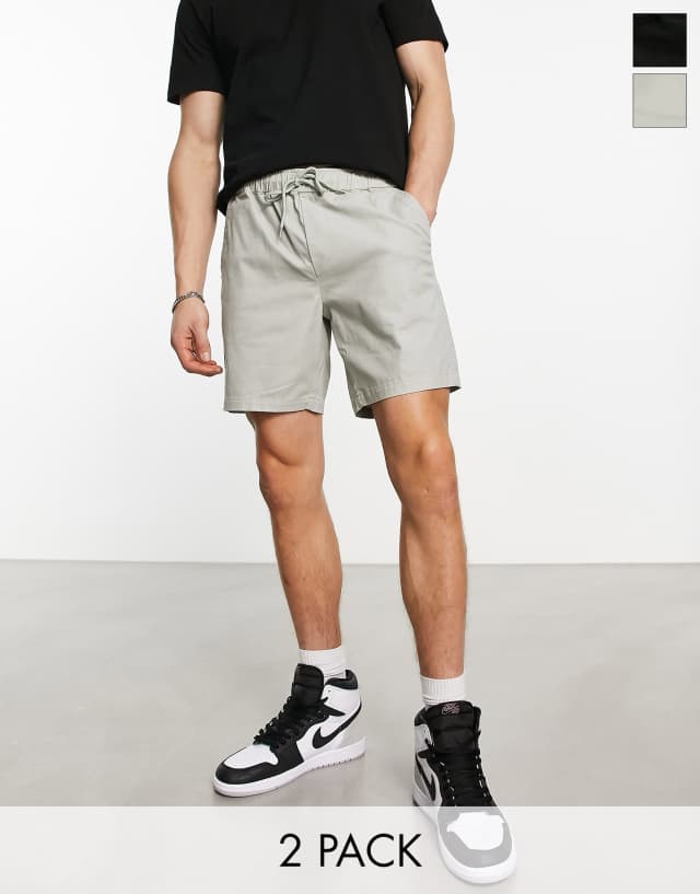 ASOS DESIGN 2 pack slim chino shorts in gray and black