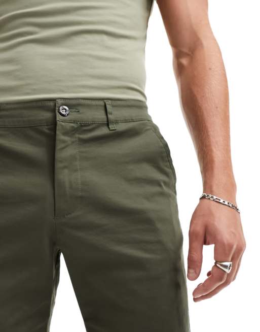 ASOS DESIGN 2 pack slim chino shorts in mid length in dark khaki and black, 3 of 5