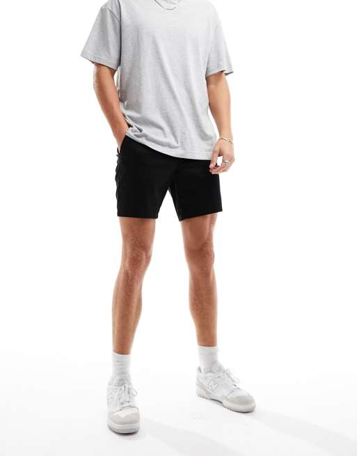 ASOS DESIGN 2 pack slim chino shorts in mid length in dark khaki and black, 5 of 5