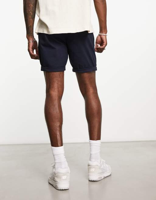 ASOS DESIGN 2 pack slim chino shorts in mid length in stone & navy save