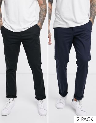 ASOS DESIGN 2 pack slim chinos in black & navy