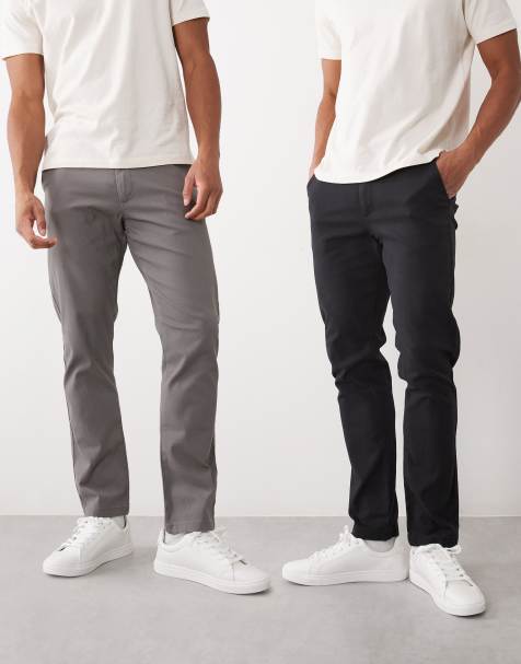 ASOS DESIGN 2 pack slim chinos in charcoal and black - view 1